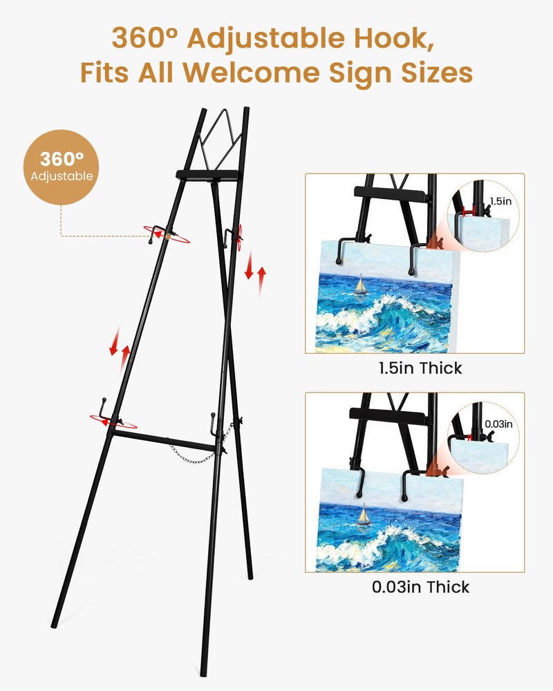 Victawks 53.9"" Black Easel Stand for Sign, Heavy Duty Metal Display Easel with Storage Bag, Adjustable Art Easel for Wedding Sign, Painting, Picture - Image 4